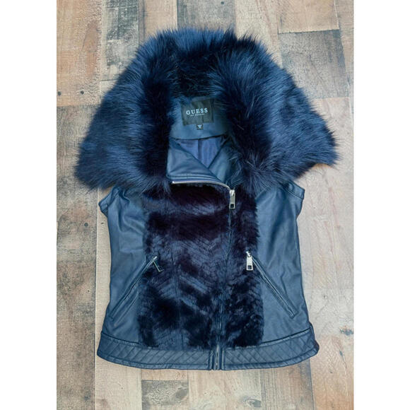 Guess Dark Navy Blue Fur Vest Size XS Women - Picture 1 of 3